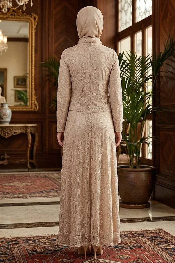 Lace Beige Modest Two-Piece Set 6293BEJ - 2