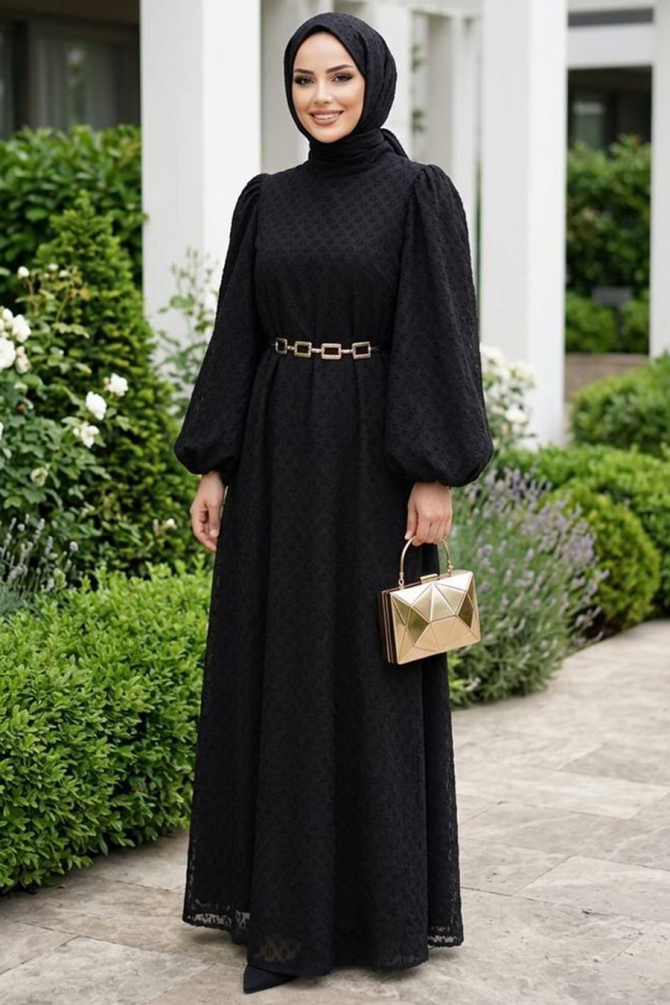 Lace Black Modest Dress 54123S - 1