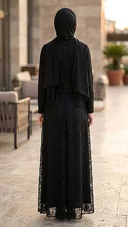 Lace Black Modest Two-Piece Set 6293S - 2