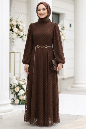 Lace Brown Modest Dress 54123KH 