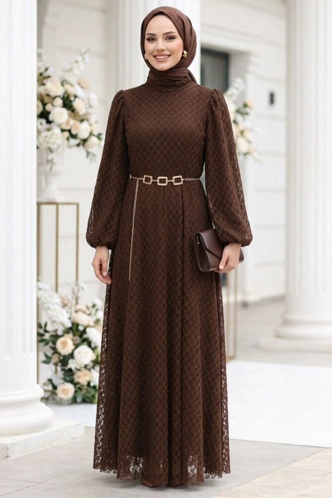 Lace Brown Modest Dress 54123KH - 1