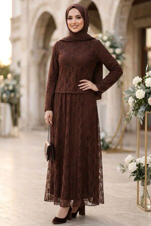 Lace Brown Modest Two-Piece Set 6293KH 
