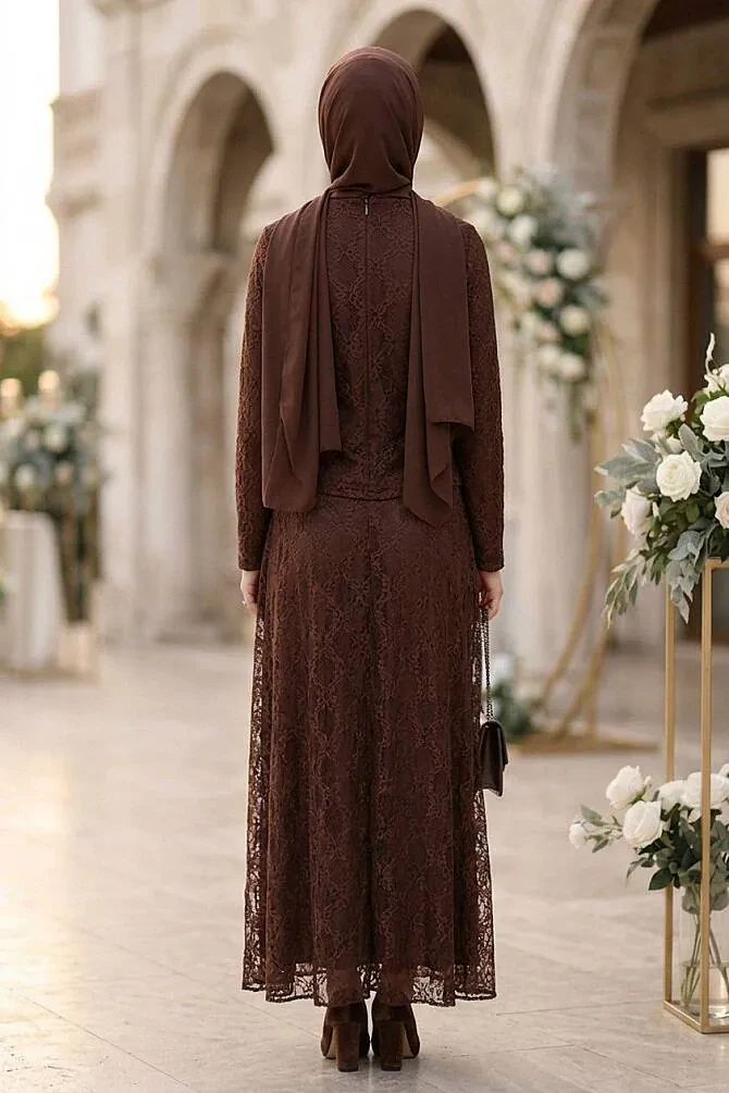 Lace Brown Modest Two-Piece Set 6293KH - 2