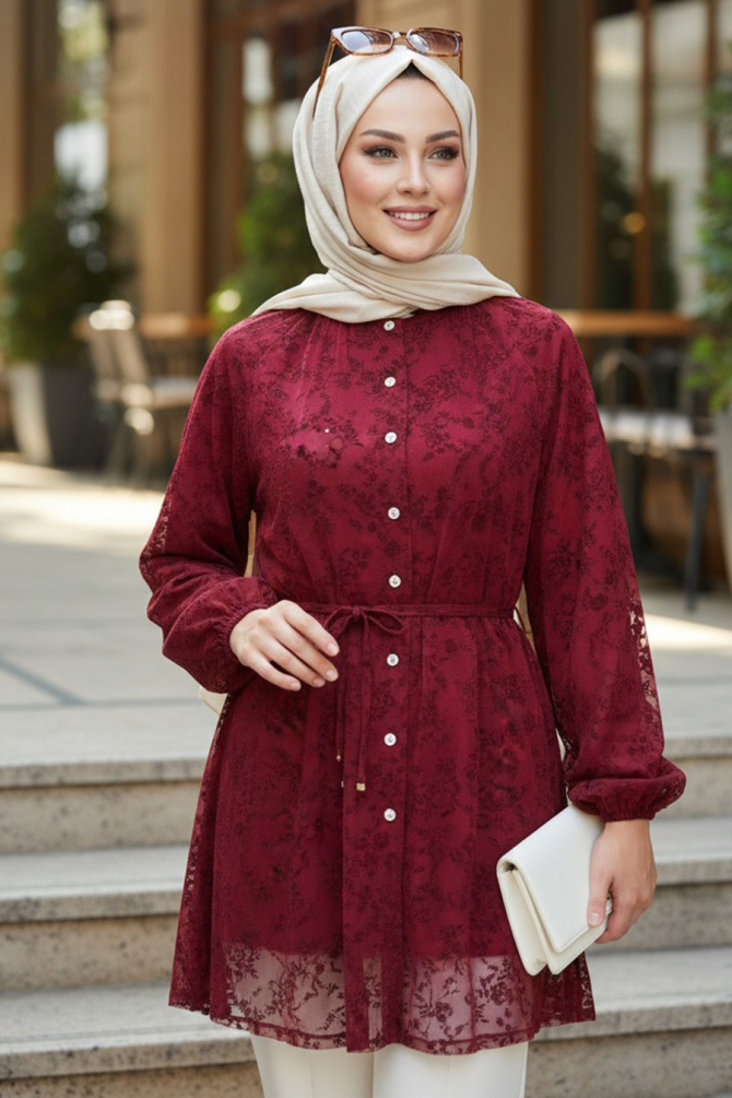 Lace Burgundy Modest Tunic 11018BR - 1
