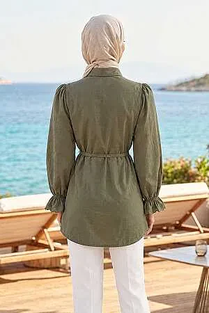 lace-detail Almond Green Modest Tunic 30341CY - 2