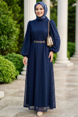 Lace Navy Blue Modest Dress 54123L 