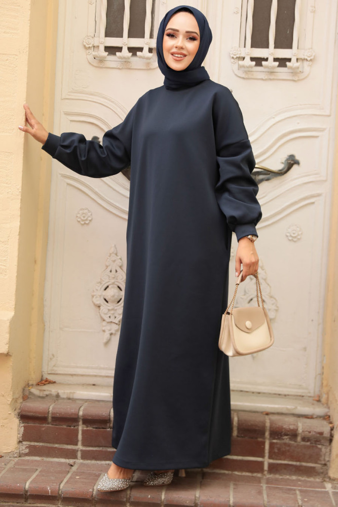 Lacivert Sweat Tesettür Elbise 23641L - 3