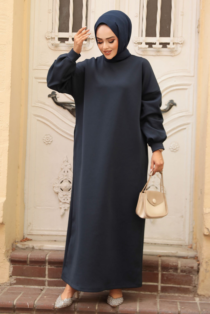 Lacivert Sweat Tesettür Elbise 23641L - 1