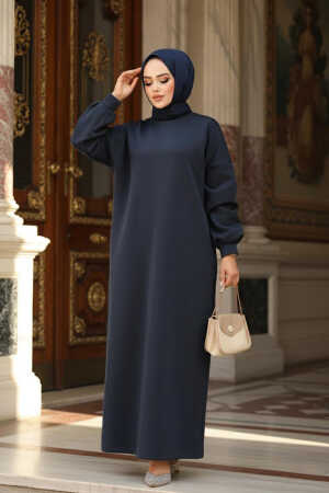 Lacivert Sweat Tesettür Elbise 23641L 