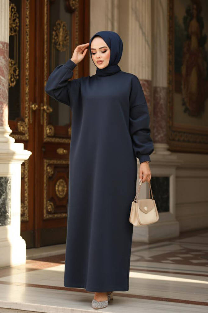 Lacivert Sweat Tesettür Elbise 23641L - 1