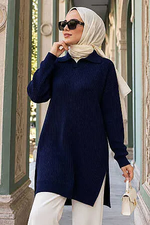 Lacivert Tesettür Triko Kazak 10921L 