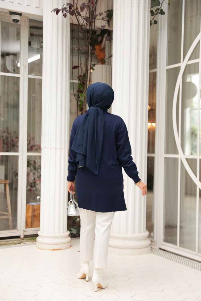 Lacivert Tesettür Triko Kazak Tunik 2822L - 3