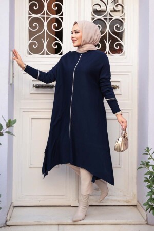 Lacivert Tesettür Triko Panço Tunik 58651L - 1