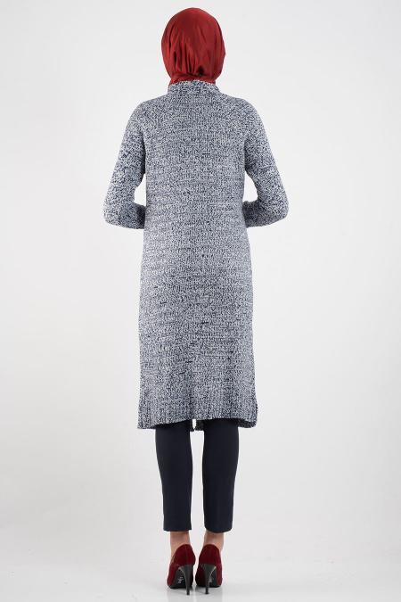 Lacivert Triko Tesettür Hırka 3657L - 3