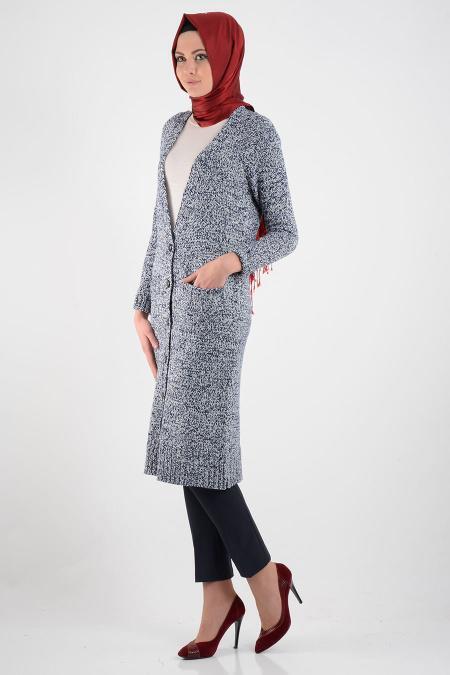Lacivert Triko Tesettür Hırka 3657L - 2