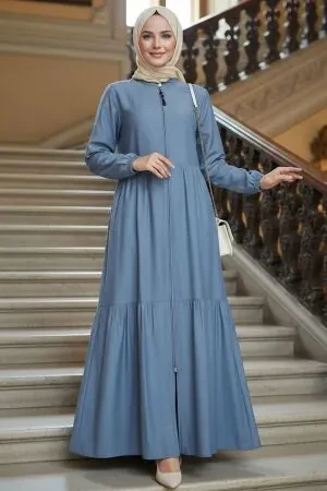 Layered Pleated Blue Modest Abaya 45310M 