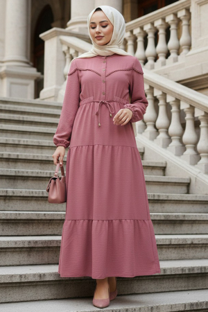 Layered Pleated Dusty Rose Modest Dress 10334GK 