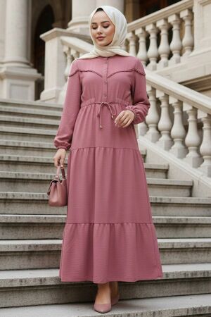 Layered Pleated Dusty Rose Modest Dress 10334GK 