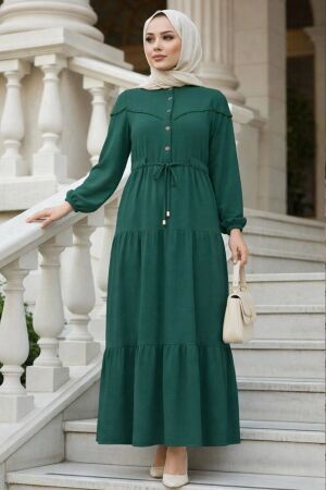 Layered Pleated Emerald Green Modest Dress 10334ZY 