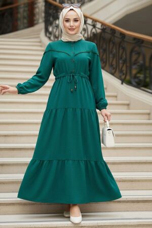 Layered Pleated Green Modest Dress 10334Y 