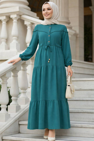 Layered Pleated Koyu Mint Modest Dress 10334KMINT 