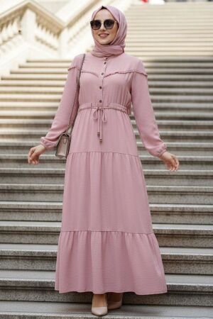 Layered Pleated Koyu Powder Pink Modest Dress 10334KPD 