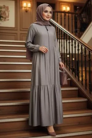 Layered Pleated Mink Modest Abaya 45310V 