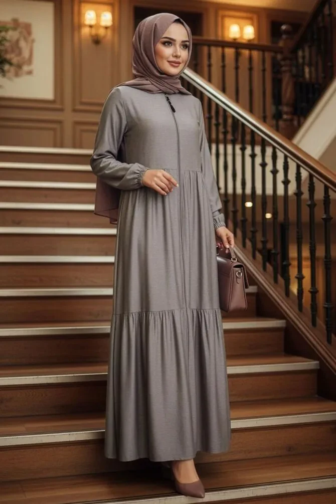 Layered Pleated Mink Modest Abaya 45310V - 1