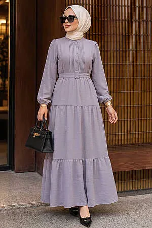Layered Pleated Smoke Modest Dress 20207FU 