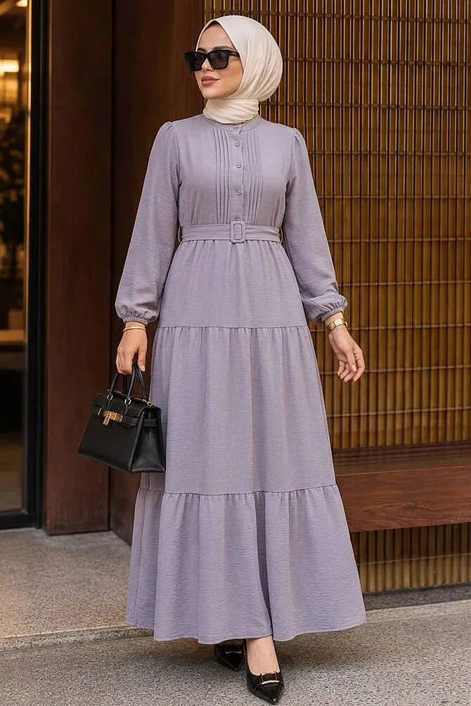 Layered Pleated Smoke Modest Dress 20207FU - 1