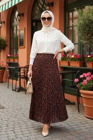 Leopar Desenli Tesettür Etek 92101LP - 1