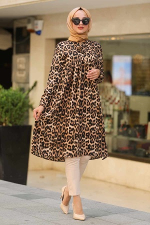 Leopar Desenli Tesettür Tunik 1647LP - 1