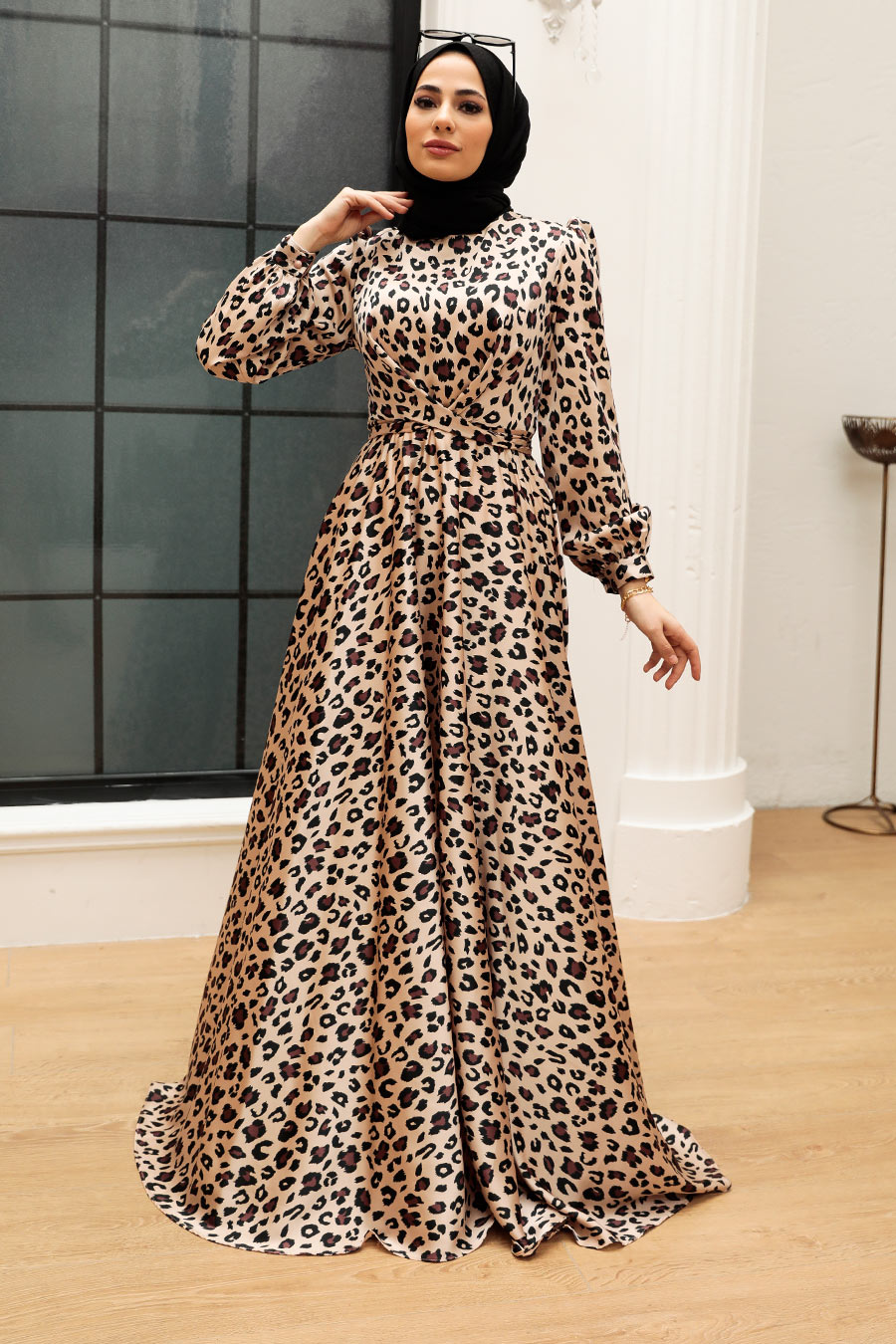 New Season Leopard Women's Long Muslim Dress Modest Fashion