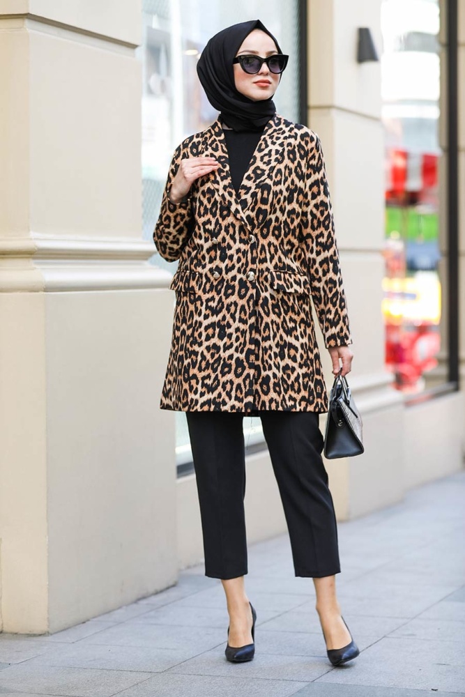 Leopard Patterned Hijab Jacket 10283LP - 1