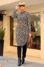Leopard Patterned Hijab Tunic 56290LP - Thumbnail