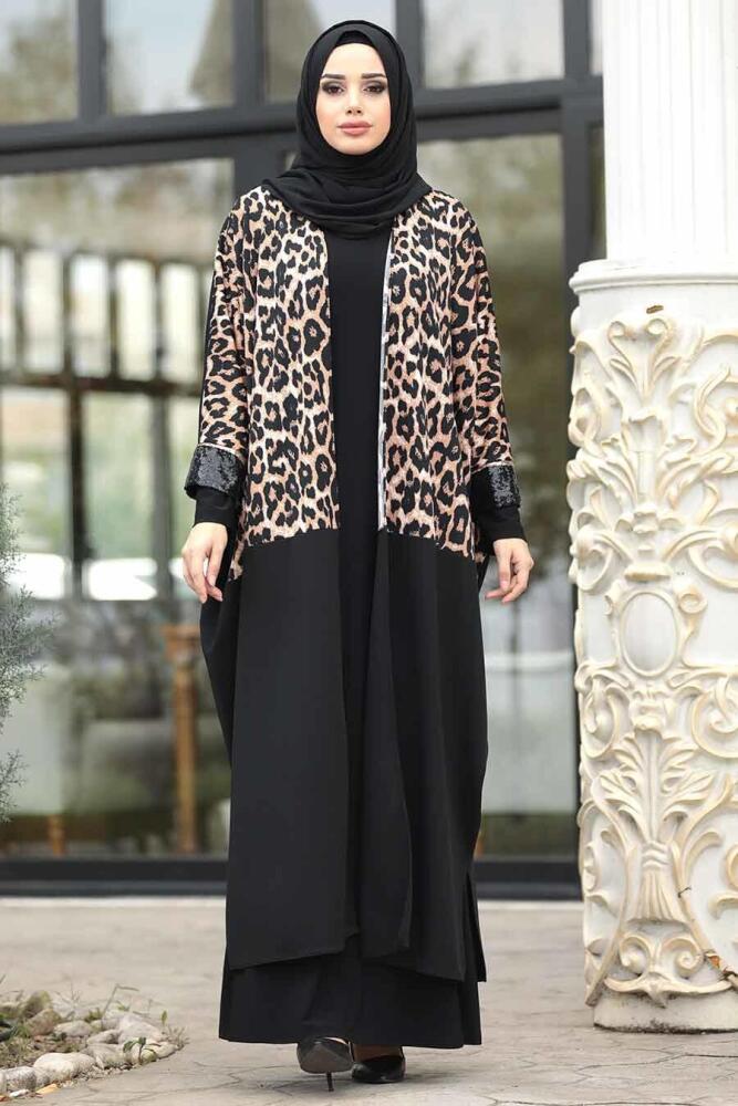 Leopared Patterned Hijab Abaya 8864LP - 1