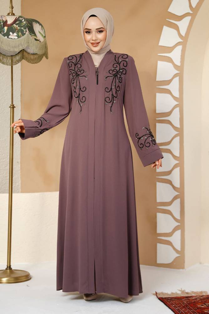 Light Dusty Rose Modest Abaya For Women 29107AGK - 1