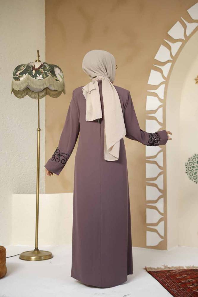 Light Dusty Rose Modest Abaya For Women 29107AGK - 4