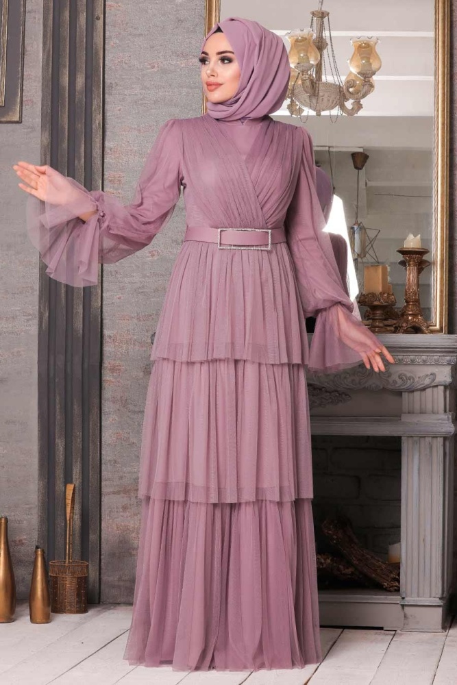 Lila Hijab Evening Dress 21320LILA - 1