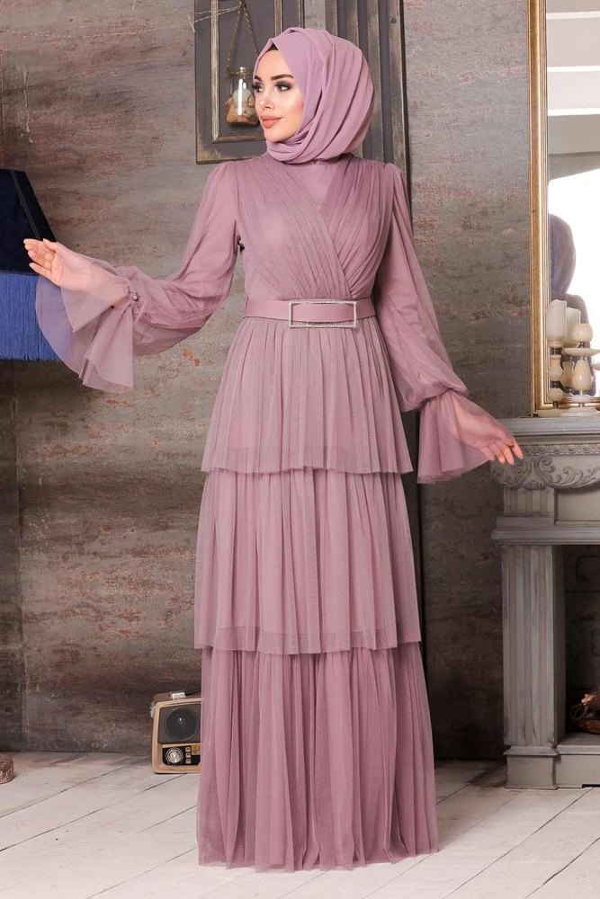 Lila Hijab Evening Dress 21320LILA - 2