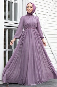 Neva Style - Stylish Lila Muslim Evening Gown 21680LILA - Thumbnail