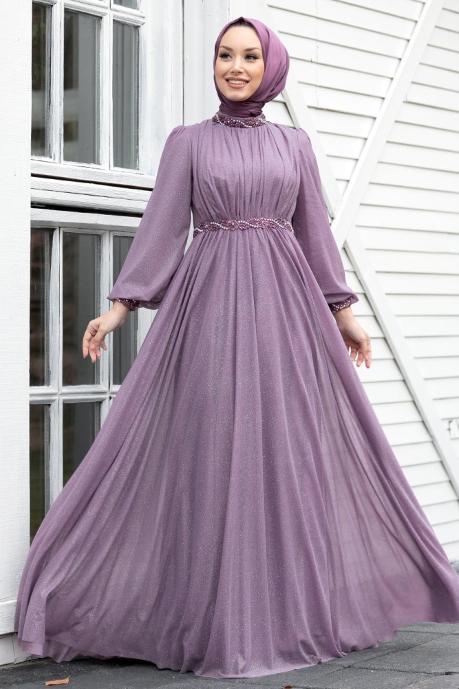 Neva Style - Stylish Lila Muslim Evening Gown 21680LILA - 1