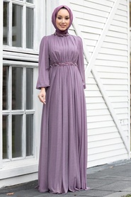 Neva Style - Stylish Lila Muslim Evening Gown 21680LILA - Thumbnail