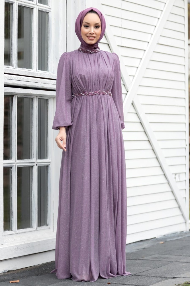Neva Style - Stylish Lila Muslim Evening Gown 21680LILA - 2