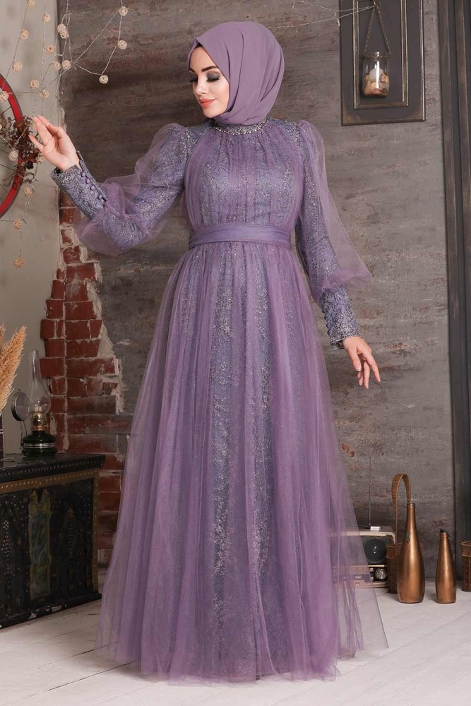 Lila Hijab Evening Dress 21691LILA - 1