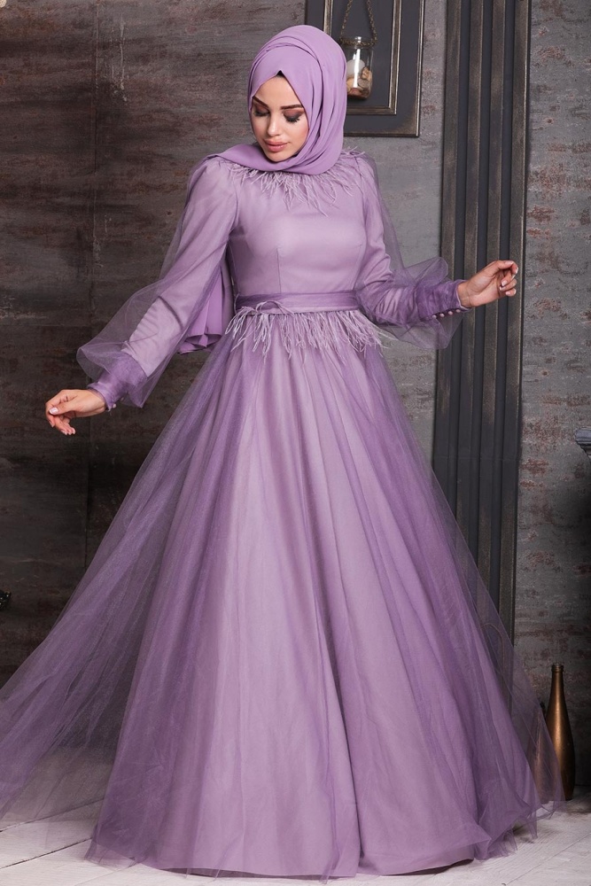 Lila Hijab Evening Dress 21720LILA - 1