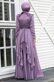 Neva Style - Luxury Lila Muslim Long Sleeve Dress 21850LILA - Thumbnail