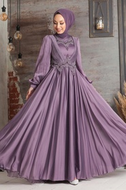 Neva Style - Stylish Lila Islamic Clothing Evening Dress 21890LILA - Thumbnail