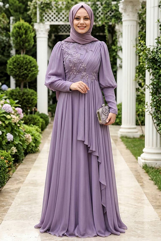 Neva Style - Modern Lila Islamic Bridesmaid Dress 21930LILA - 1