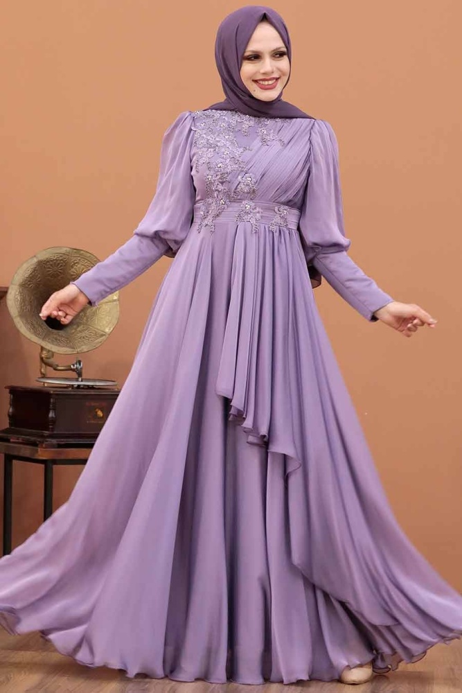 Neva Style - Modern Lila Islamic Bridesmaid Dress 21930LILA - 1